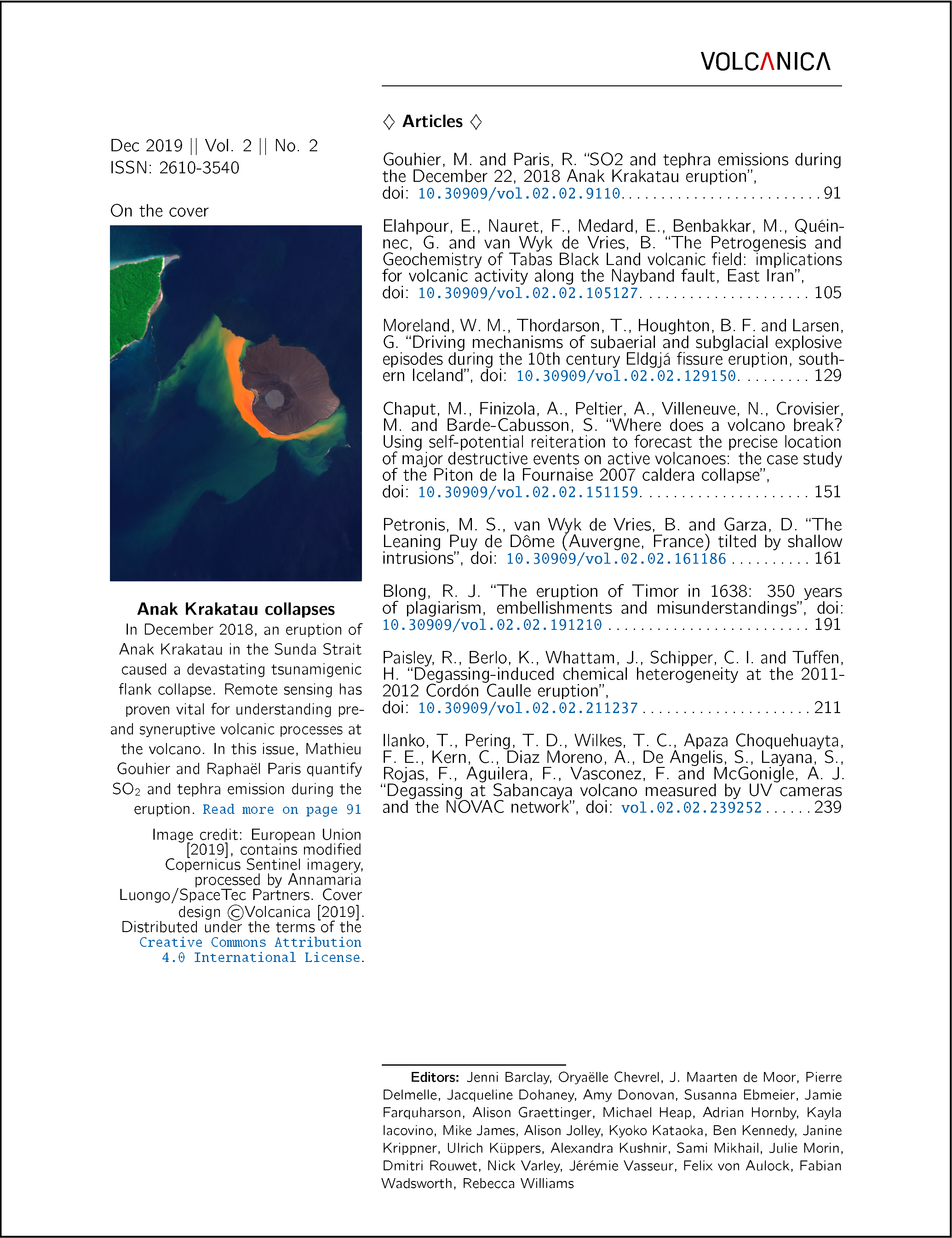 Table of Contents of Volcanica 2(2)