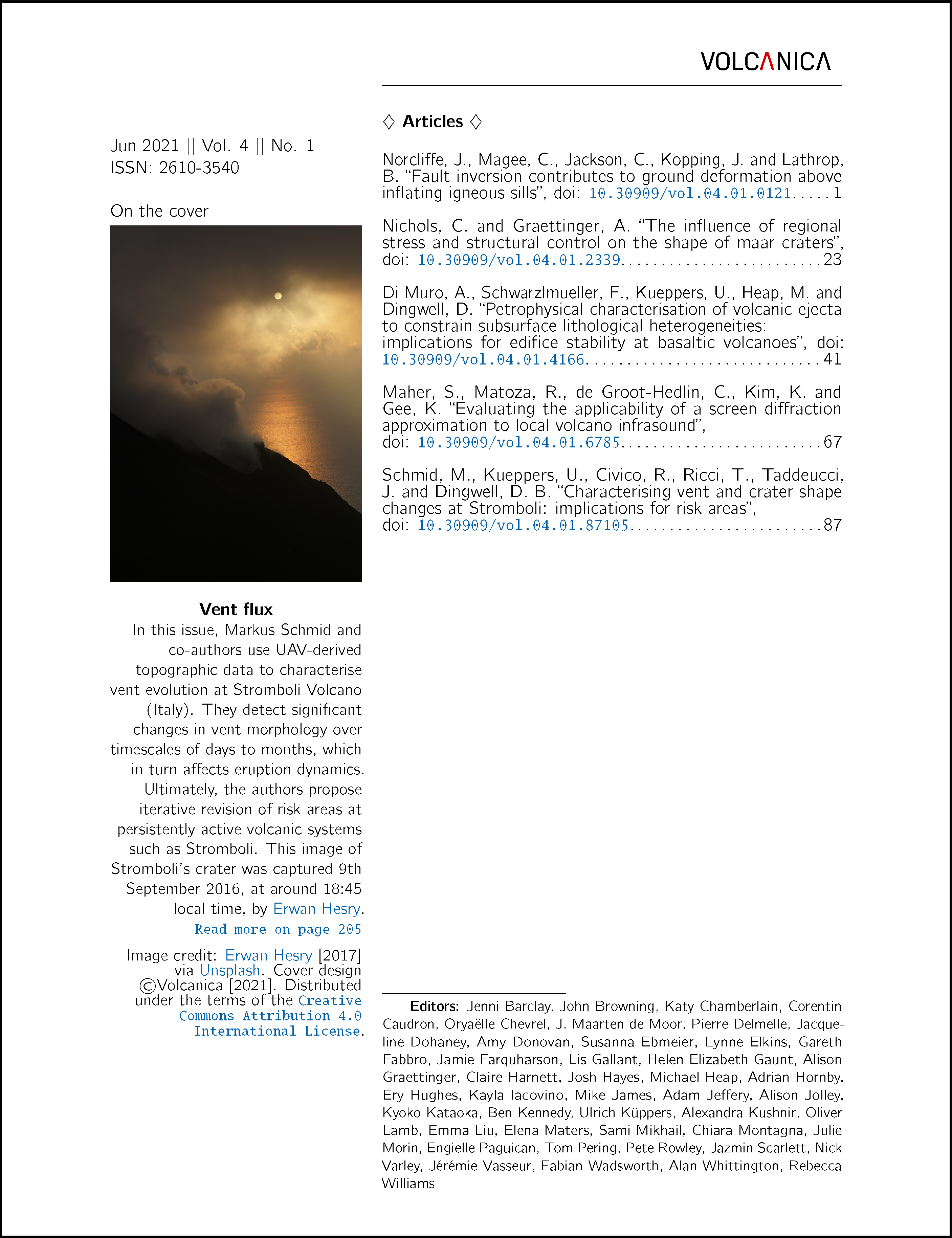 Table of Contents of Volcanica 4(1)