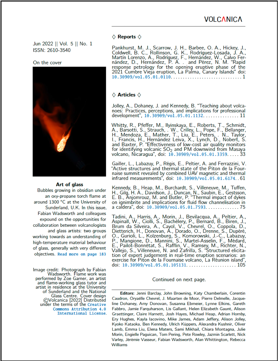 Table of Contents of Volcanica 5(1)