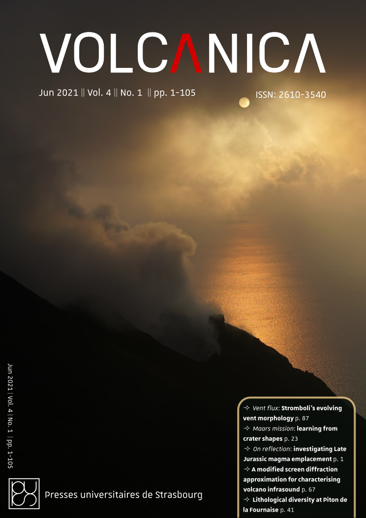 Front cover of Volcanica 4(1): Stromboli's vent at sunset. Original image by Erwan Hesry via Unsplash.